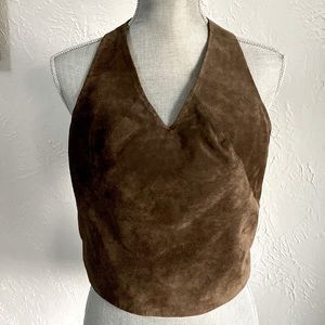 Classiques Entier Chocolate Brown Genuine Suede Halter Top - Coachella Fave!